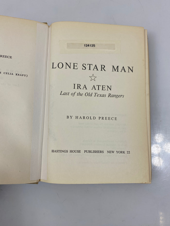 Lone Star Man Ira Aten by Preece Ex-library 1960 HCDJ