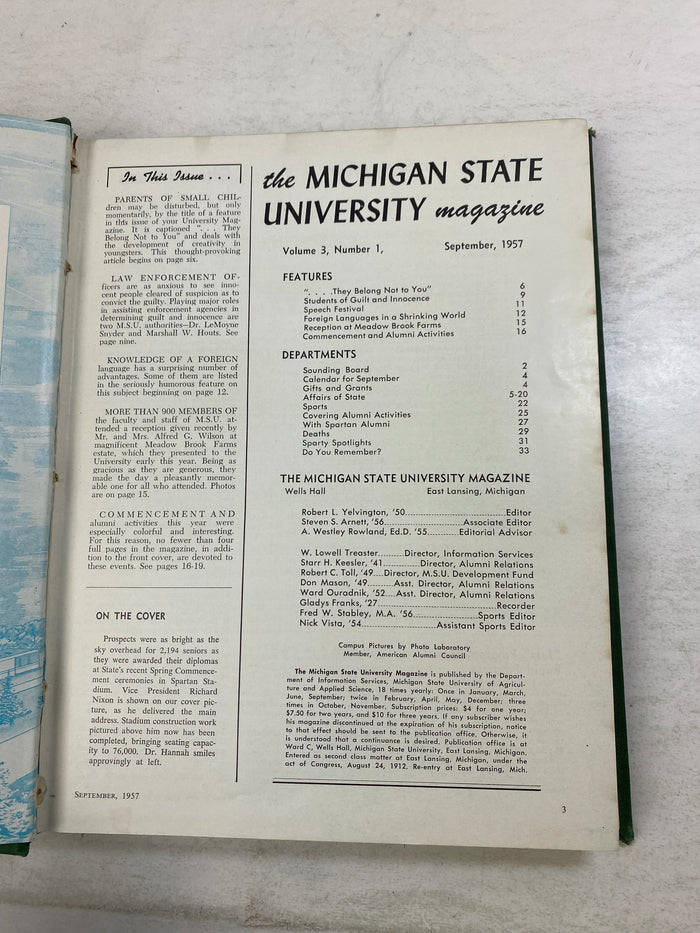Lot of 10 MSU University Magazine Bound 1957-1958