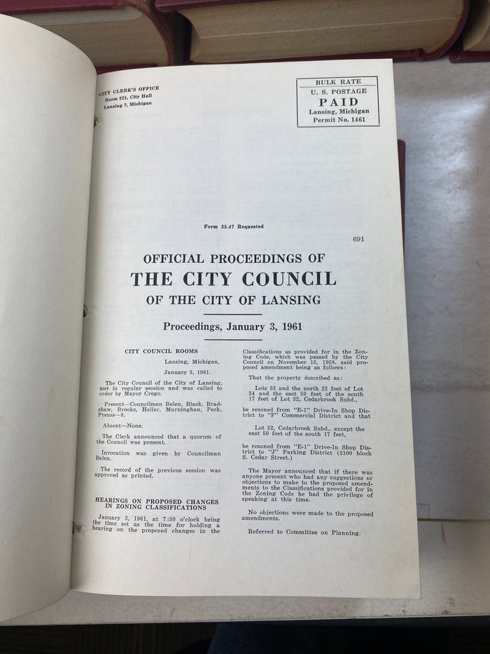 Lot of 5 City of Lansing Proceedings of City Council 1950-1962
