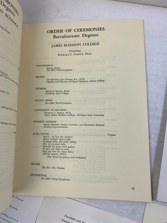 Lot of MSU Commencement Ephemera 1986