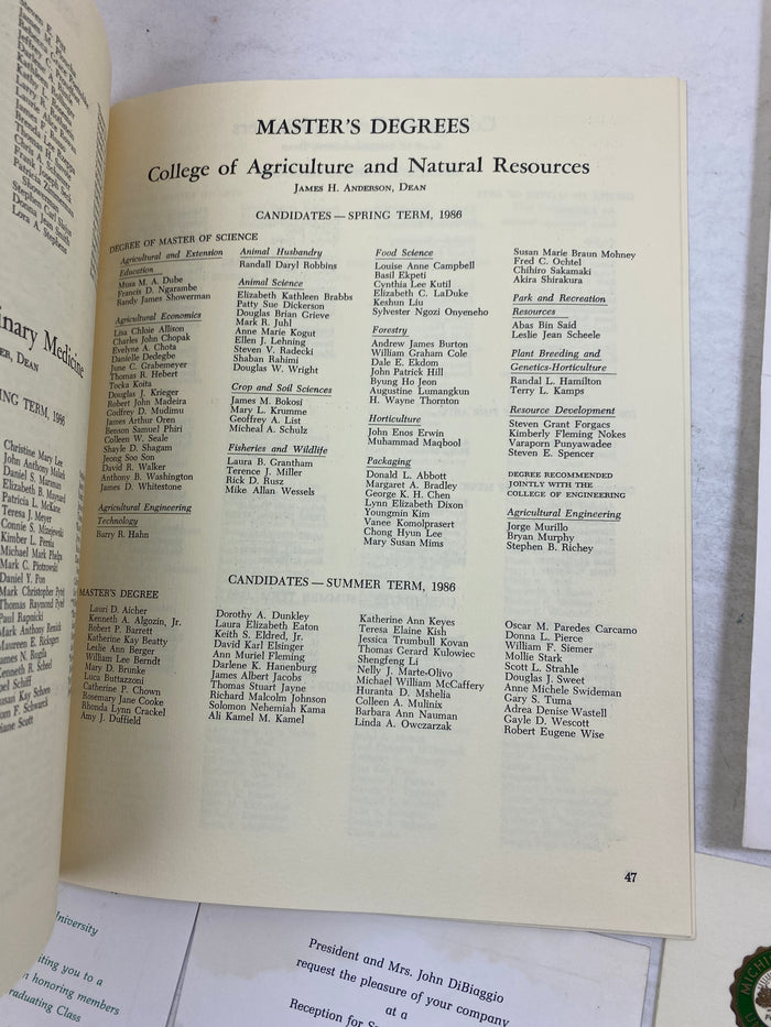 Lot of MSU Commencement Ephemera 1986