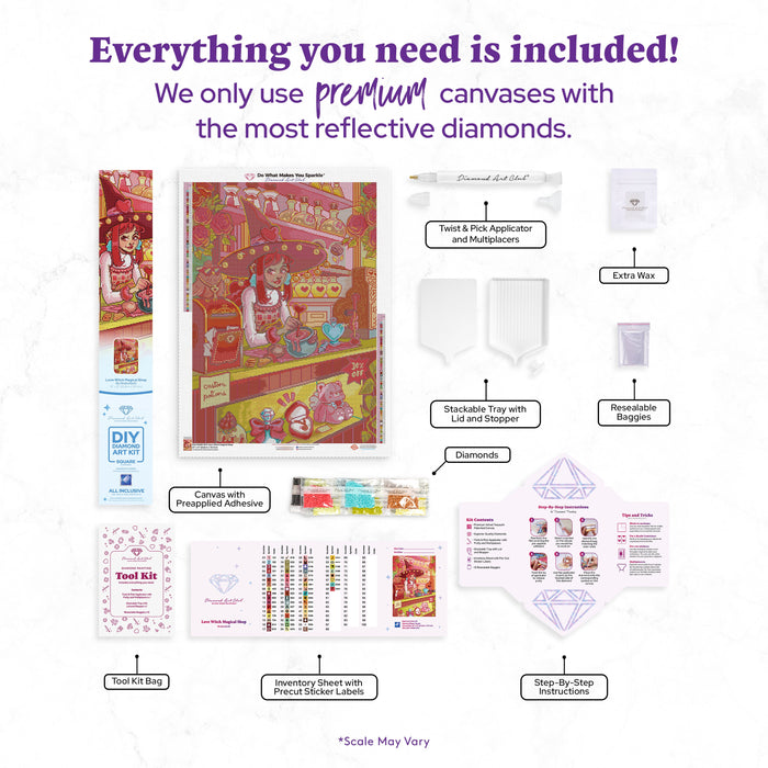 Diamond Painting Love Witch Magical Shop 22" x 31" (55.8cm x 78.7cm) / Square with 59 Colors including 2 ABs and 6 Fairy Dust Diamonds / 70,784