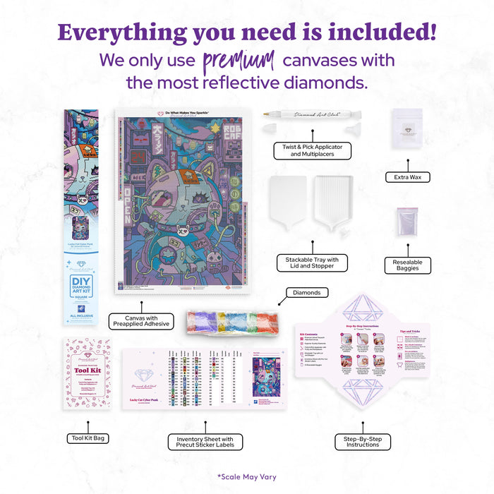 Diamond Painting Lucky Cat Cyber Punk 22" x 31" (55.8cm x 78.7cm) / Square with 59 Colors including 1 Iridescent Diamond and 5 Fairy Dust Diamonds / 70,784