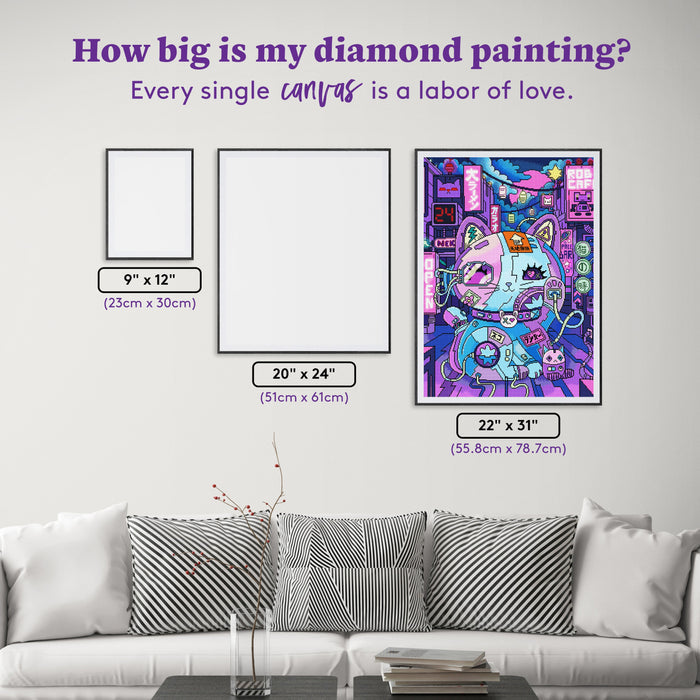 Diamond Painting Lucky Cat Cyber Punk 22" x 31" (55.8cm x 78.7cm) / Square with 59 Colors including 1 Iridescent Diamond and 5 Fairy Dust Diamonds / 70,784