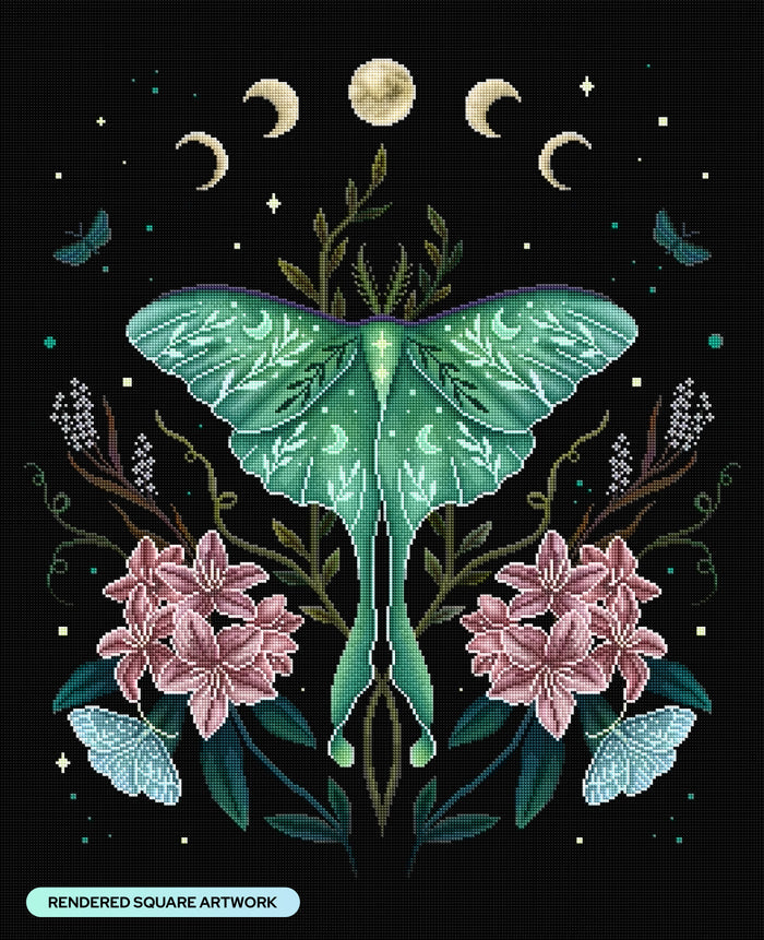 Diamond Painting Luna and Rhododendron 25.6" x 31.5" (65cm x 79.9cm) / Square with 51 Colors including 2 ABs and 2 Iridescent Diamonds and 2 Fairy Dust Diamonds / 83,781