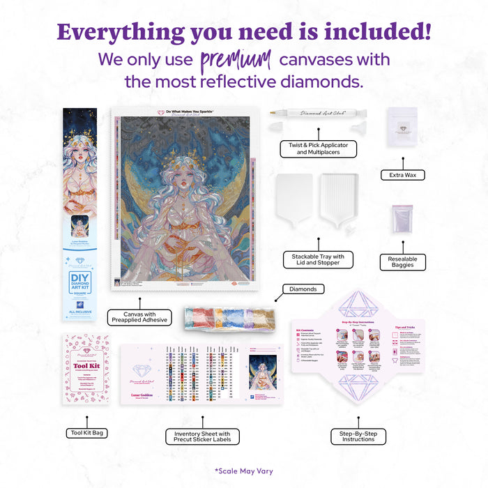 Diamond Painting Lunar Goddess 22" x 28" (55.8cm x 70.7cm) / Square with 81 Colors including 2 ABs and 1 Electro Diamond and 3 Fairy Dust Diamonds / 63,616