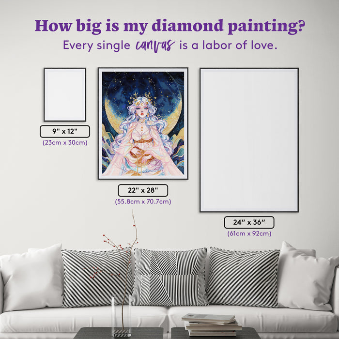 Diamond Painting Lunar Goddess 22" x 28" (55.8cm x 70.7cm) / Square with 81 Colors including 2 ABs and 1 Electro Diamond and 3 Fairy Dust Diamonds / 63,616