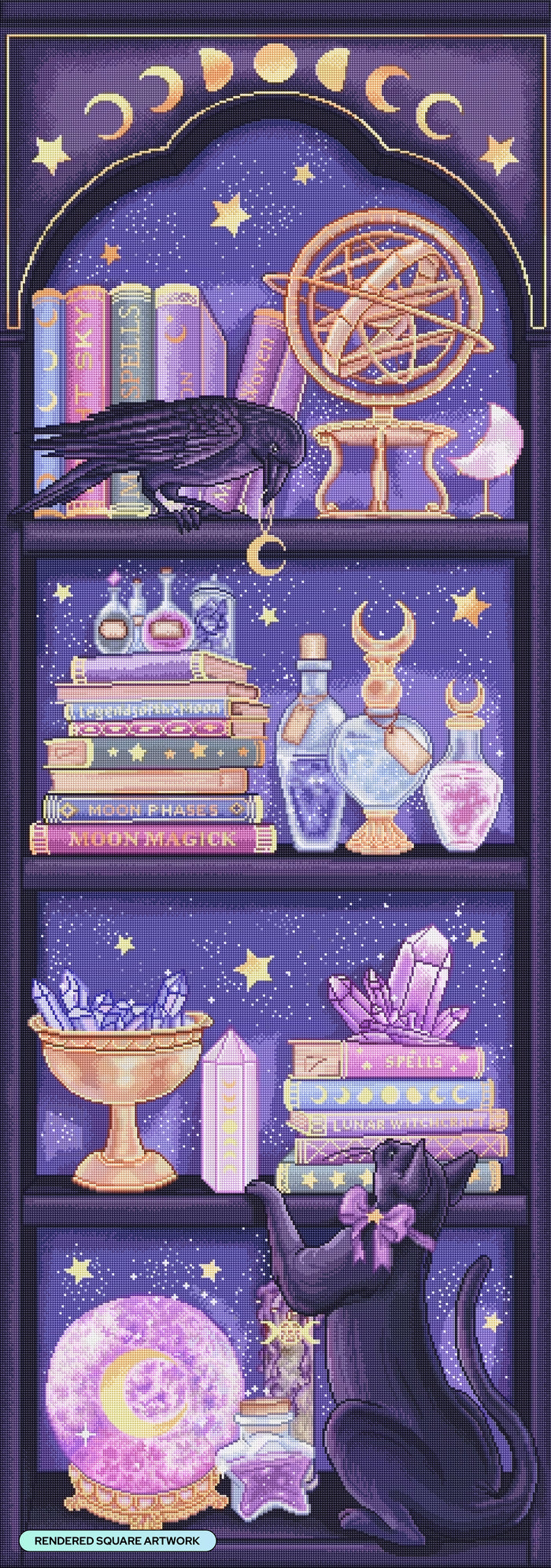 Diamond Painting Magical Bookshelf 23.6" x 67.3" (60cm x 170.8cm) / Square with 73 Colors including 4 ABs and 1 Iridescent Diamond and 6 Fairy Dust Diamonds / 165,326