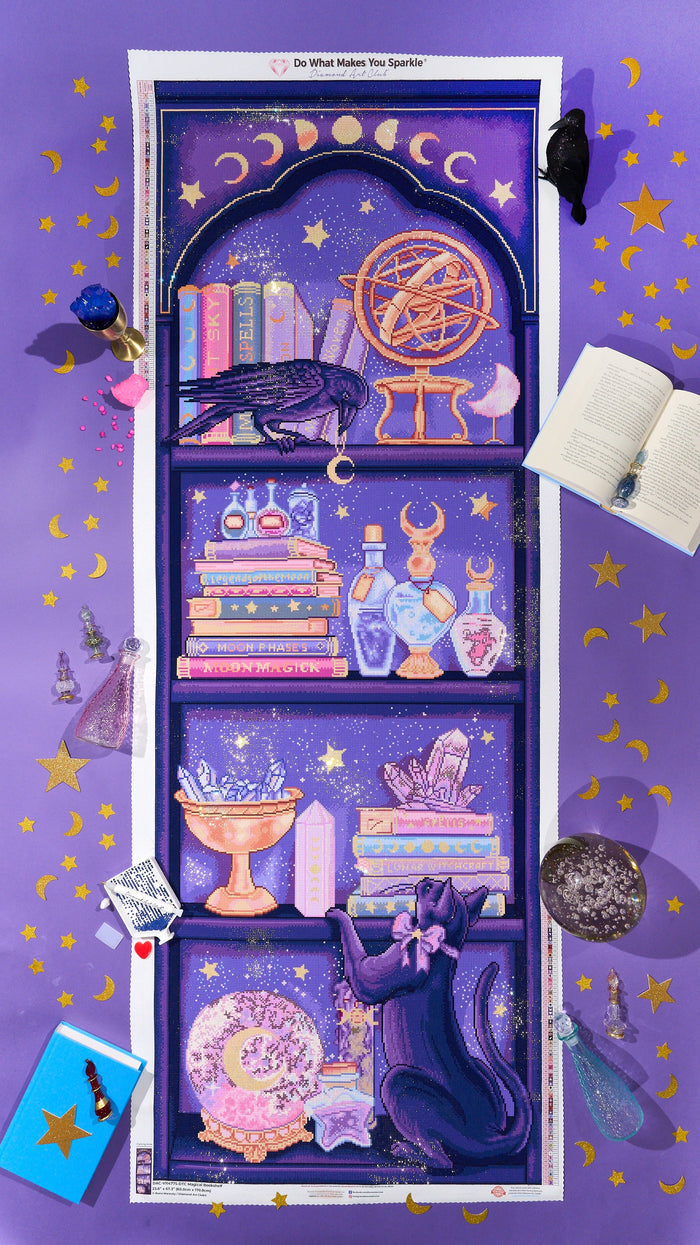Diamond Painting Magical Bookshelf 23.6" x 67.3" (60cm x 170.8cm) / Square with 73 Colors including 4 ABs and 1 Iridescent Diamond and 6 Fairy Dust Diamonds / 165,326