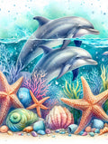 Diamond Painting Majestic Dolphins 22" x 29" (55.8cm x 73.7cm) / Square with 89 Colors including 2 ABs and 5 Fairy Dust Diamonds / 66,304