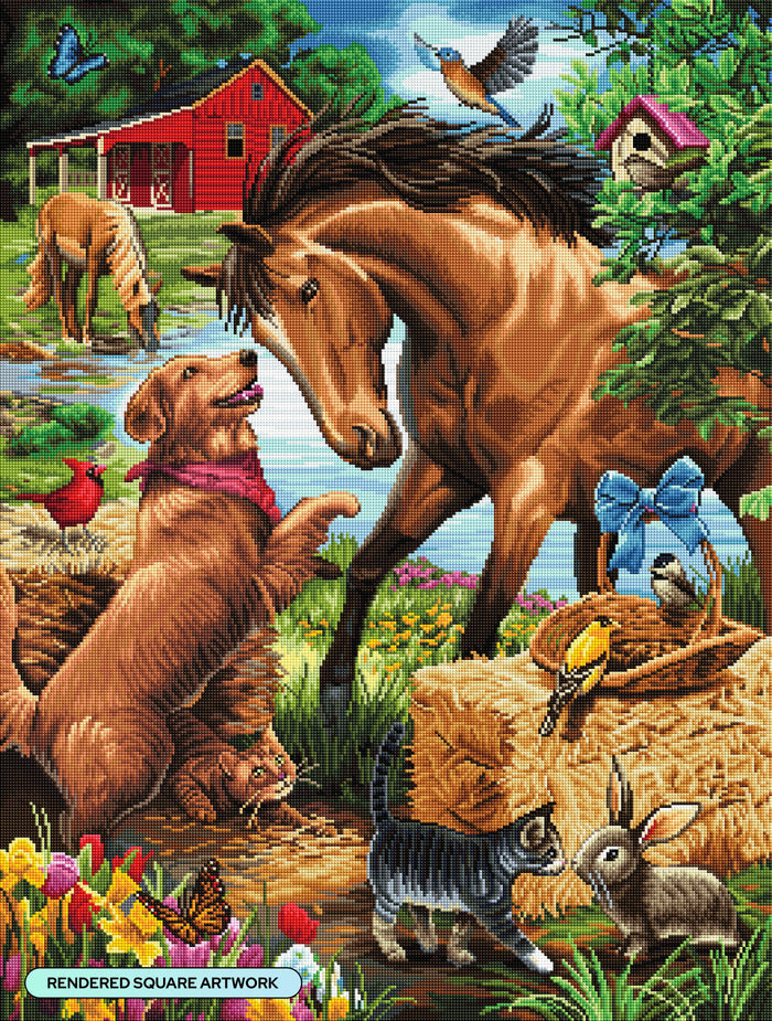 Diamond Painting Making Some Friends on the Farm 25.6" x 33.9" (65cm x 85.9cm) / Square with 58 Colors including 3 ABs and 7 Fairy Dust Diamonds / 90,045