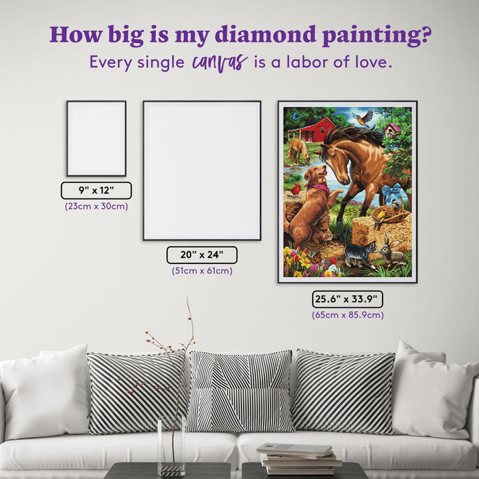 Diamond Painting Making Some Friends on the Farm 25.6" x 33.9" (65cm x 85.9cm) / Square with 58 Colors including 3 ABs and 7 Fairy Dust Diamonds / 90,045