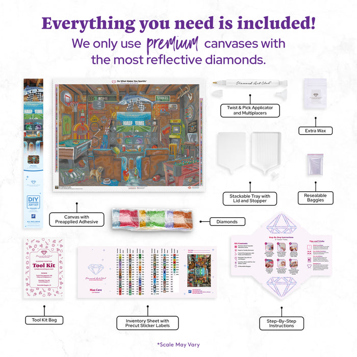 Diamond Painting Man Cave 38.1" x 27.6" (96.8cm x 69.9cm) / Square with 93 Colors including 3 ABs and 6 Fairy Dust Diamonds / 109,309