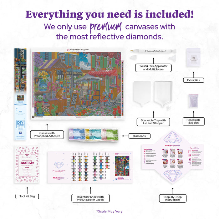 Diamond Painting Market Corner 37.4" x 27.6" (94.8cm x 69.9cm) / Square with 93 Colors including 3 ABs and 3 Fairy Dust Diamonds / 107,061