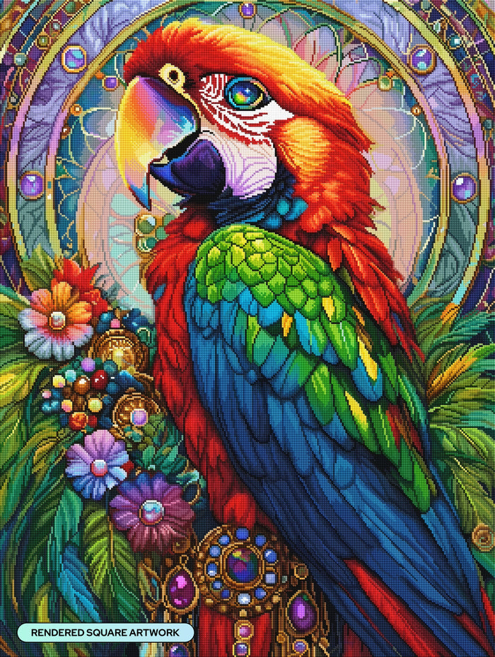 Diamond Painting Marvelous Macaw 27.6" x 36.6" (69.9cm x 92.8cm) / Square With 65 Colors Including 3 ABs and 4 Fairy Dust Diamonds / 104,813