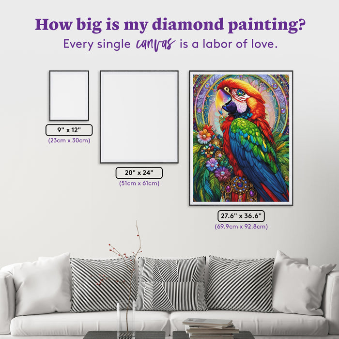 Diamond Painting Marvelous Macaw 27.6" x 36.6" (69.9cm x 92.8cm) / Square With 65 Colors Including 3 ABs and 4 Fairy Dust Diamonds / 104,813