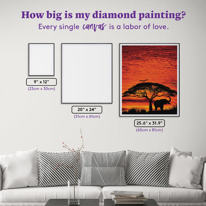 Diamond Painting Masai Mara Silhouette 25.6" x 31.9" (65cm x 81cm) / Square with 17 Colors including 2 ABs and 1 Fairy Dust Diamonds / 84,825