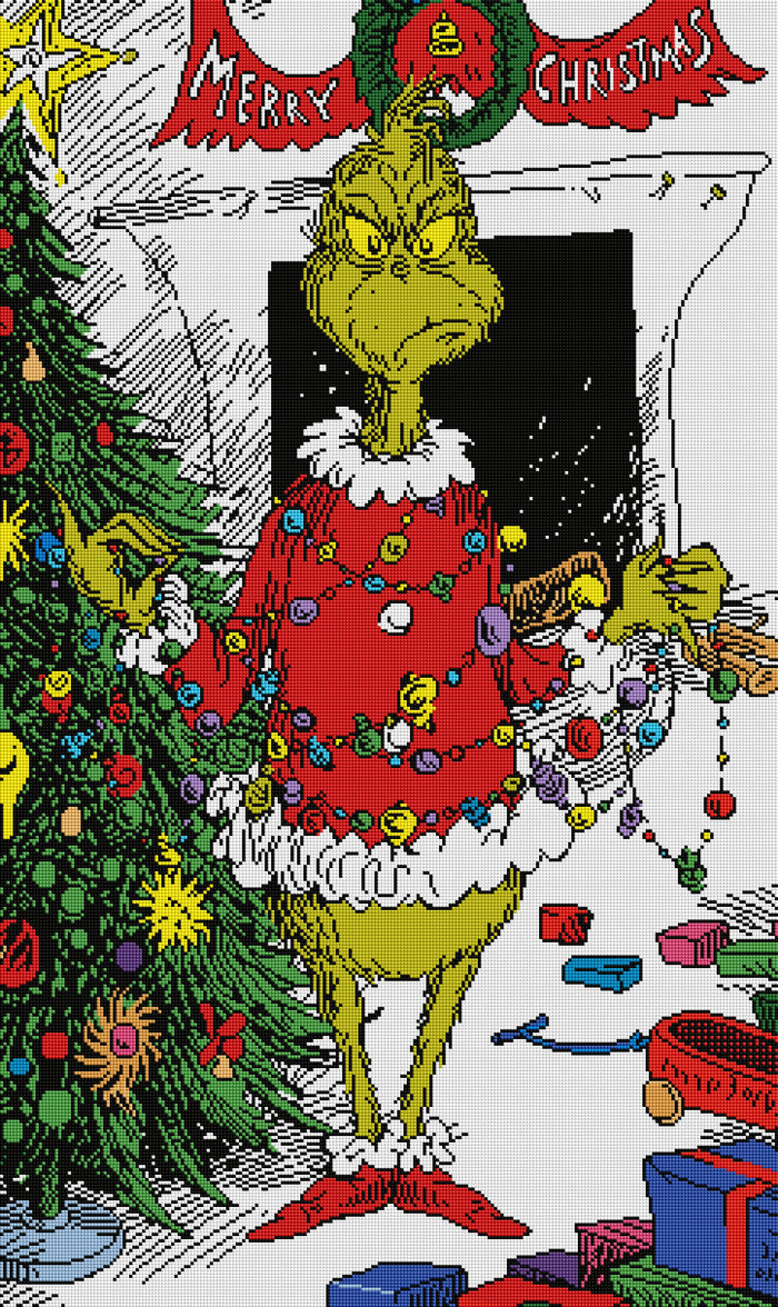 Diamond Painting Merry Grinchmas 23.6" x 39.8" (60cm x 100.8cm) / Square with 18 Colors including 2 ABs and 3 Fairy Dust Diamonds / 97,605