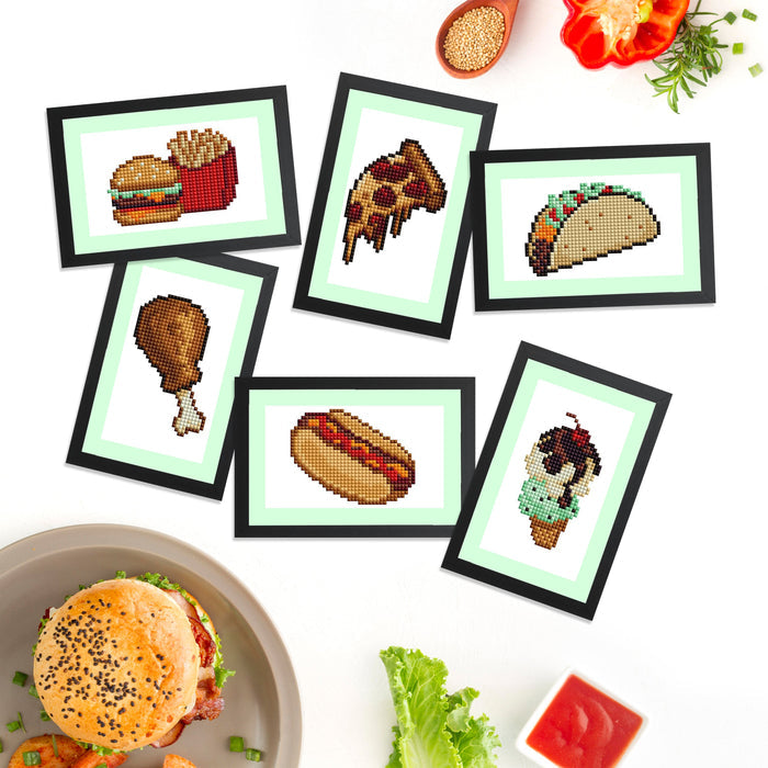 Diamond Painting Mini Dazzles - Food Set 3x5"(7.6cm"x12.7cm) / Square With 23 Colors Including 2 ABs, 1 Iridescent Diamond and 20 Fairy Dust Diamonds / 3,156