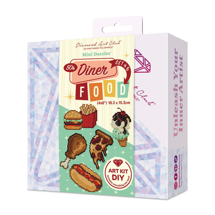 Diamond Painting Mini Dazzles - Food Set 3x5"(7.6cm"x12.7cm) / Square With 23 Colors Including 2 ABs, 1 Iridescent Diamond and 20 Fairy Dust Diamonds / 3,156