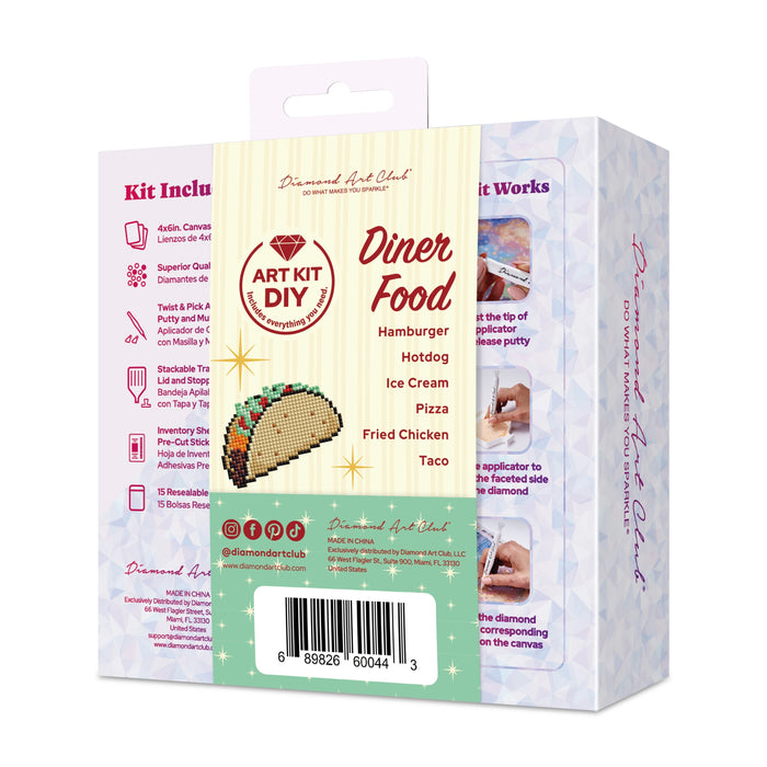 Diamond Painting Mini Dazzles - Food Set 3x5"(7.6cm"x12.7cm) / Square With 23 Colors Including 2 ABs, 1 Iridescent Diamond and 20 Fairy Dust Diamonds / 3,156
