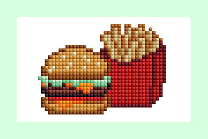 Diamond Painting Food Set 3x5"(7.6cm"x12.7cm) / Square With 23 Colors Including 2 ABs, 1 Iridescent Diamond and 20 Fairy Dust Diamonds / 3,156