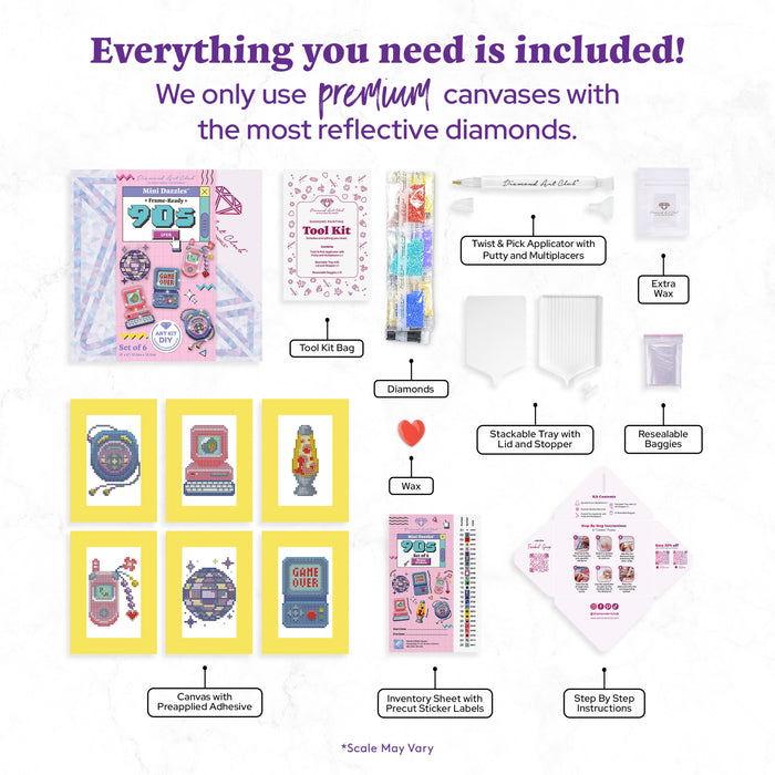 Diamond Painting Mini Dazzles™ - 90s 4" x 6" (10.2cm x 15.2cm) / Square With 25 Colors Including 1 AB and 1 Electro Diamond and 1 Iridescent Diamond and 1 Frosted Diamond and 21 Fairy Dust Diamonds / 4,629
