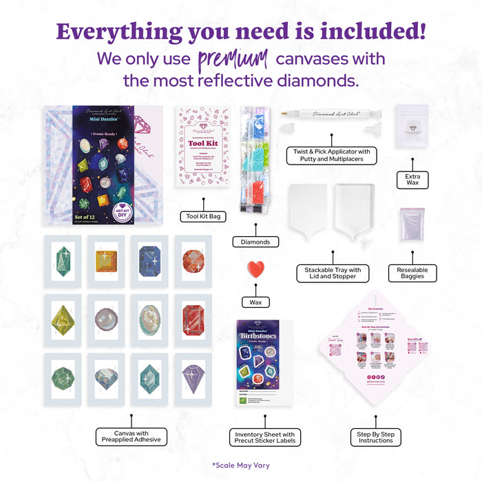 Diamond Painting Mini Dazzles™ - Birthstone 4" x 6" (10.2cm x 15.2cm) / Square With 71 Colors Including 2 ABs and 69 Fairy Dust Diamonds / 9,099