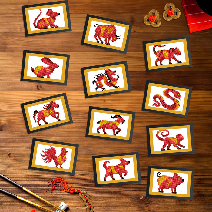 Diamond Painting Mini Dazzles™ - Chinese Zodiac 4" x 6" (10.2cm x 15.2cm) / Square With 8 Colors Including 1 AB and 7 Fairy Dust Diamonds / 7,414