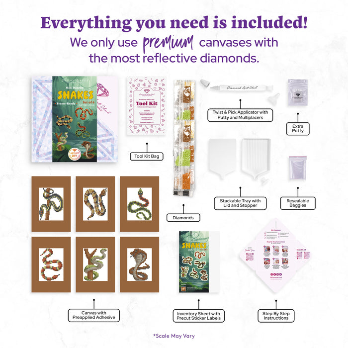 Diamond Painting Mini Dazzles™ - Snakes 4" x 6" (10.2cm x 15.2cm) / Square With 17 Colors Including 1 Iridescent Diamond and 16 Fairy Dust Diamonds / 3,164