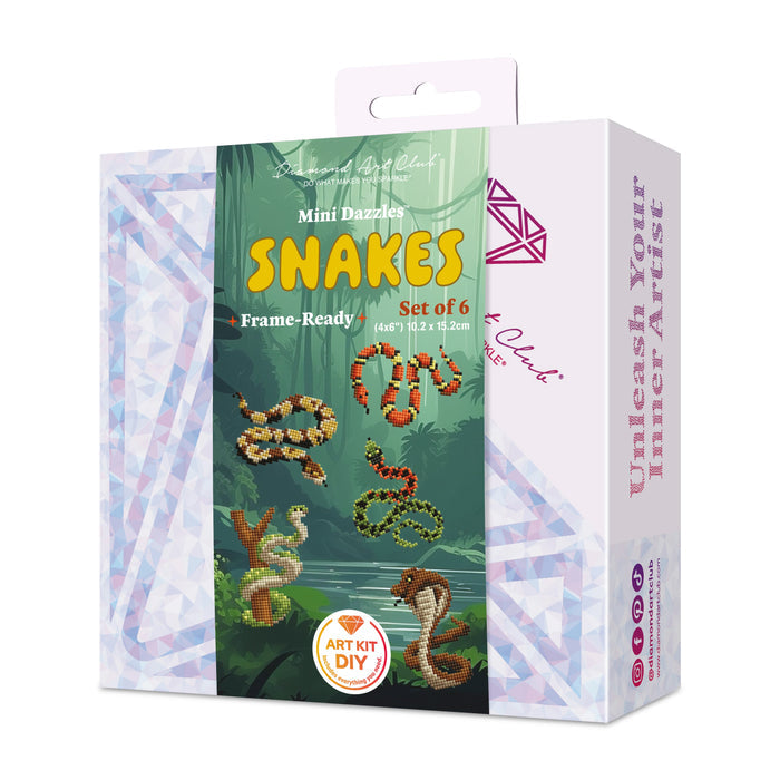 Diamond Painting Mini Dazzles™ - Snakes 4" x 6" (10.2cm x 15.2cm) / Square With 17 Colors Including 1 Iridescent Diamond and 16 Fairy Dust Diamonds / 3,164