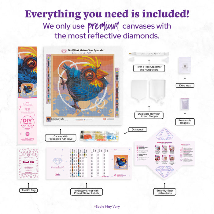 Diamond Painting Mojo 13" x 13" (33cm x 33cm) / Round with 38 Colors including 2 ABs and 3 Fairy Dust Diamonds / 14,400