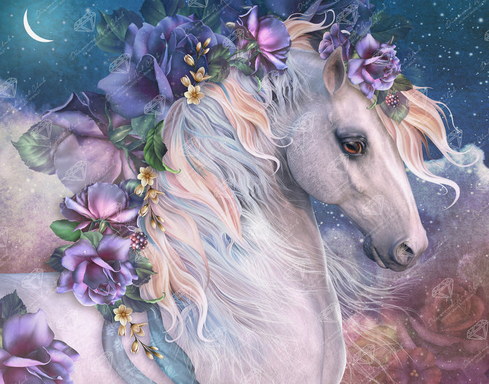 Diamond Painting Moon Flower 28" x 22" (70.7cm x 55.6cm) / Round with 56 Colors including 1 AB and 4 Fairy Dust Diamonds / 51,914