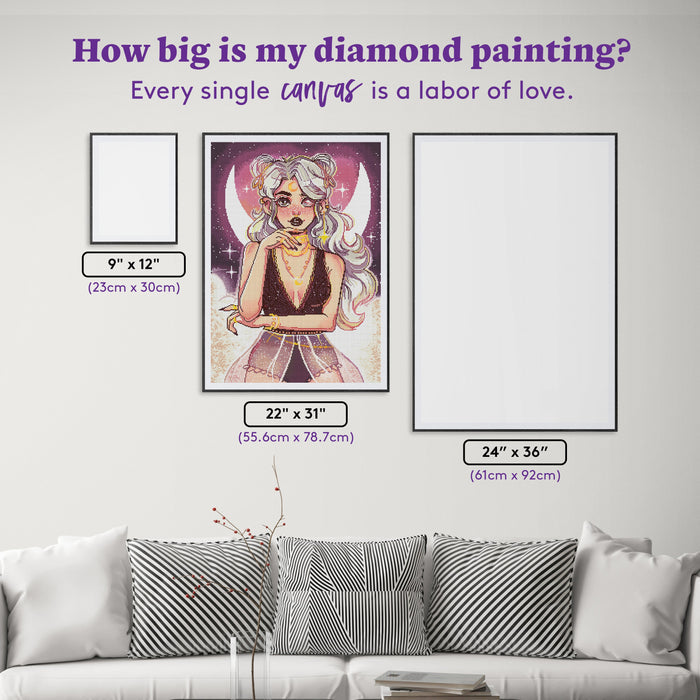 Diamond Painting Moon Girl 22" x 31" (55.6cm x 78.7cm) / Round With 46 Colors Including 1 AB and 1 Iridescent Diamond and 1 Frosted Diamond and 2 Fairy Dust Diamonds / 57,772