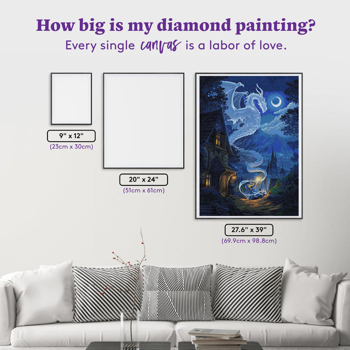 Diamond Painting Moonlight Dragon 27.6" x 39" (69.9cm x 98.8cm) / Square with 69 Colors including 2 ABs and 1 Iridescent Diamond and 4 Fairy Dust Diamonds / 111,557