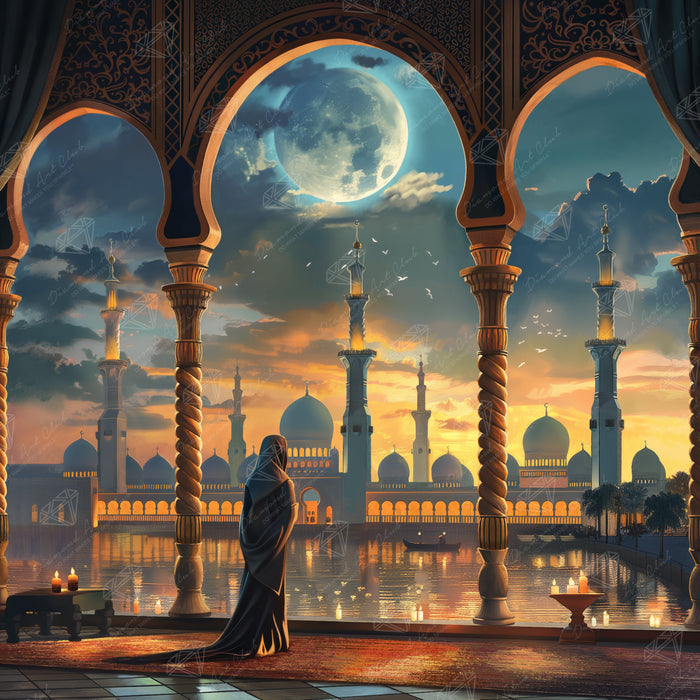Diamond Painting Moonlit Temple 27.6" x 27.6" (69.9cm x 69.9cm) / Square with 77 Colors including 2 ABs and 6 Fairy Dust Diamonds / 78,961