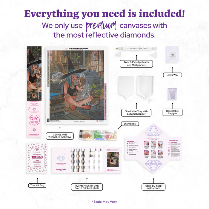 Diamond Painting Morning Coffee 22" x 28" (55.6cm x 70.7cm) / Round With 56 Colors Including 2 ABs and 3 Fairy Dust Diamonds / 51,914