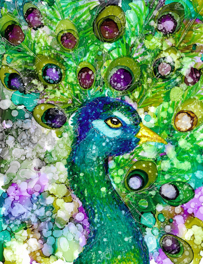 Diamond Painting Mr. Peacock 13" x 17" (32.8cm x 42.6cm) / Round with 47 Colors including 3 ABs including 1 Fairy Dust Diamonds / 17,784