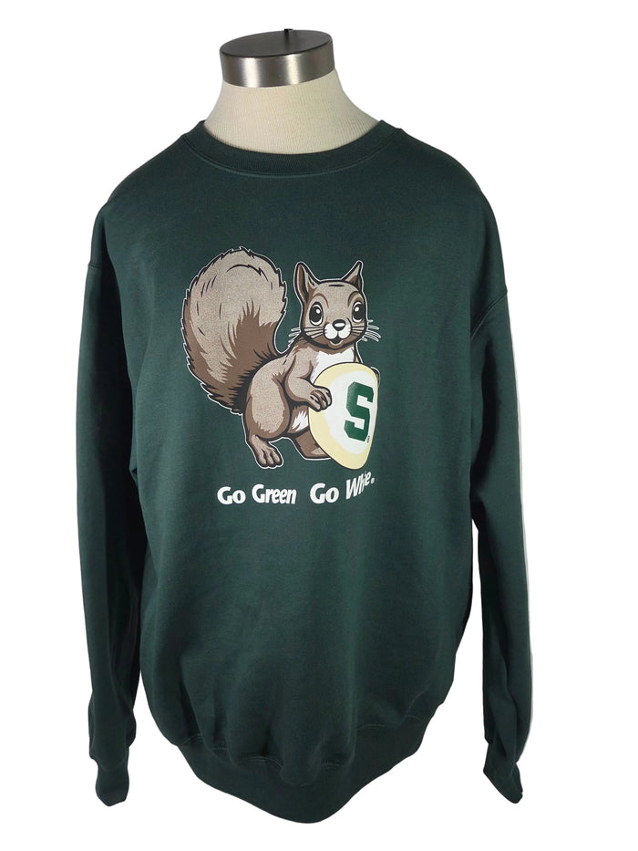 MSU Green Squirrel Cookie Crewneck Sweatshirt Unisex Size L