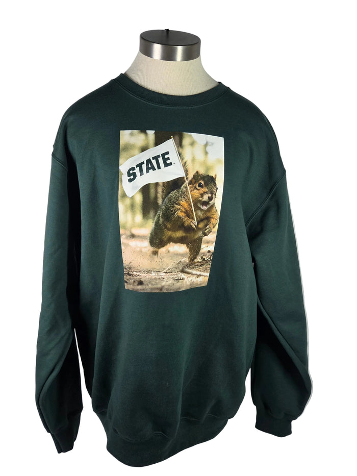 MSU Green Squirrel Flag Crewneck Sweatshirt Unisex Size S