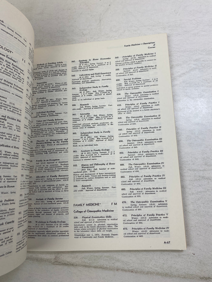 MSU Michigan State Course Descriptions 1975 SC