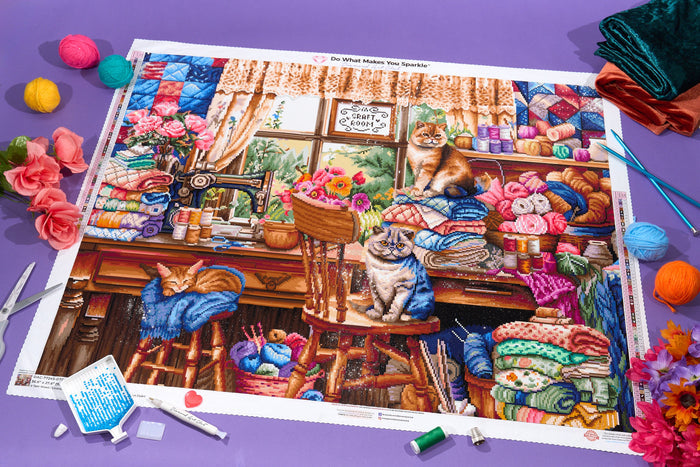 Diamond Painting My Sewing Room 36.6" x 27.6" (92.8cm x 69.9cm) / Square With 68 Colors Including 4 ABs and 3 Fairy Dust Diamonds / 104,813