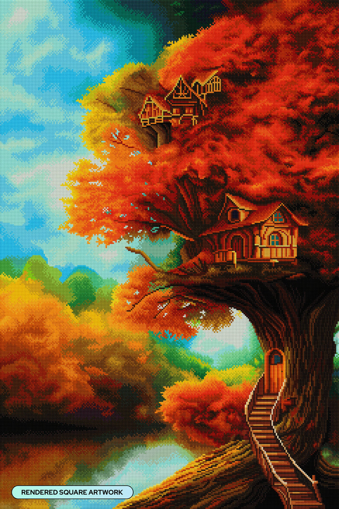 Diamond Painting My Treehouse in Autumn 23.6" x 35.4" (60cm x 89.9cm) / Square with 73 Colors including 3 ABs and 3 Fairy Dust Diamonds / 87,001