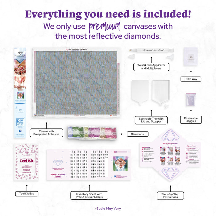 Diamond Painting Mystery Kit - Fantasy (Animal) 35.4" x 27.6" (89.9cm x 69.9cm) / Square with 87 Colors including 1 AB and 8 Fairy Dust Diamonds / 101,441