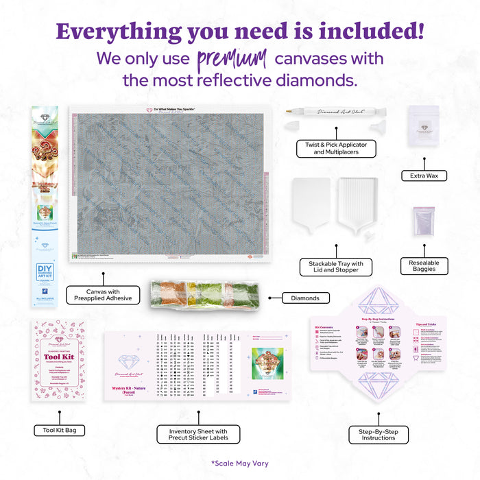 Diamond Painting Mystery Kit - Nature (Forest) 36.6" x 27.6" (92.8cm x 69.9cm) / Square With 62 Colors Including 1 AB and 5 Fairy Dust Diamonds / 104,813