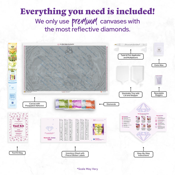 Diamond Painting Mystery Kit #118 - Fantasy (Items) 45.7" x 25.6" (115.7cm x 65cm) / Square With 100 Colors Including 5 ABs and 1 Iridescent Diamond and 4 Fairy Dust Diamonds / 121,365