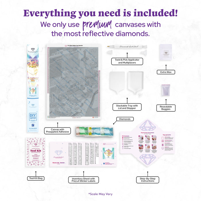 Diamond Painting Mystery Kit #127 - Interior 25.6" x 36.2" (65cm x 91.8cm) / Square with 94 Colors including 4 ABs and 3 Fairy Dust Diamonds / 96,309