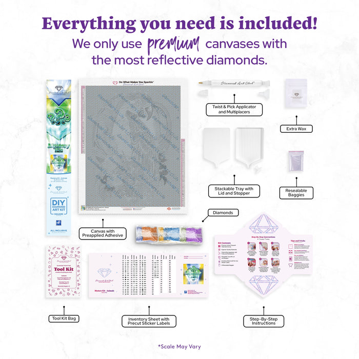 Diamond Painting Mystery Kit #83 - Animals 22" x 28" (55.8cm x 70.7cm) / Square with 60 Colors including 4 ABs and 4 Fairy Dust Diamonds / 63,616