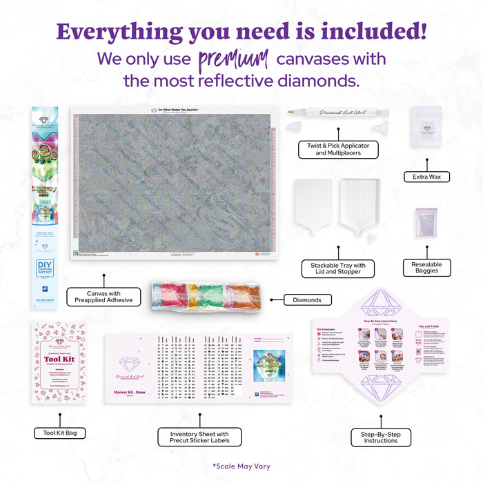 Diamond Painting Mystery Kit #86 - Items 38.6" x 27.6" (97.8cm x 69.9cm) / Square with 97 Colors including 6 ABs and 1 Iridescent Diamond and 3 Fairy Dust Diamonds / 110,433