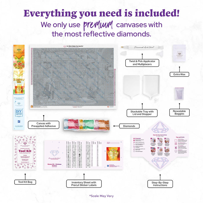Diamond Painting Mystery Kit - Christmas (Festive) 38.6" x 27.6" (97.8cm x 69.9cm) / Square with 68 Colors including 3 ABs and 3 Fairy Dust Diamonds / 110,433